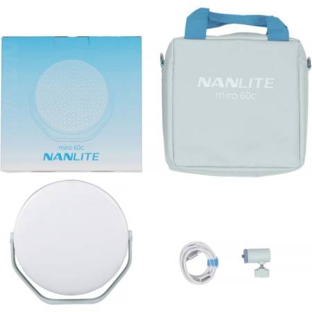 Nanlite Miro 60c (Mint Blue) - okrągły panel, lampa LED RGBWW - zawartość zestawu